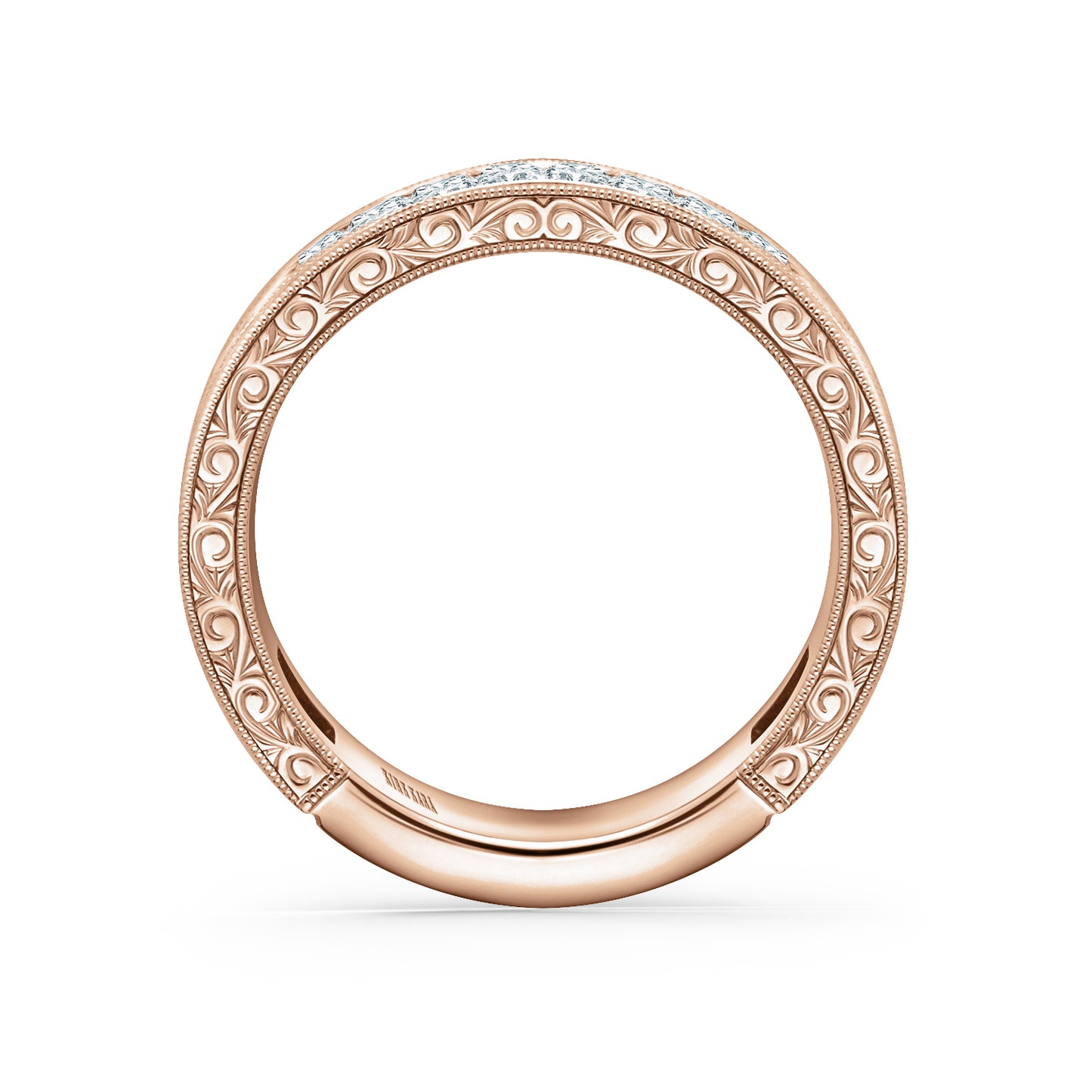 Channel Baguette Engraved Fashion Wedding Band