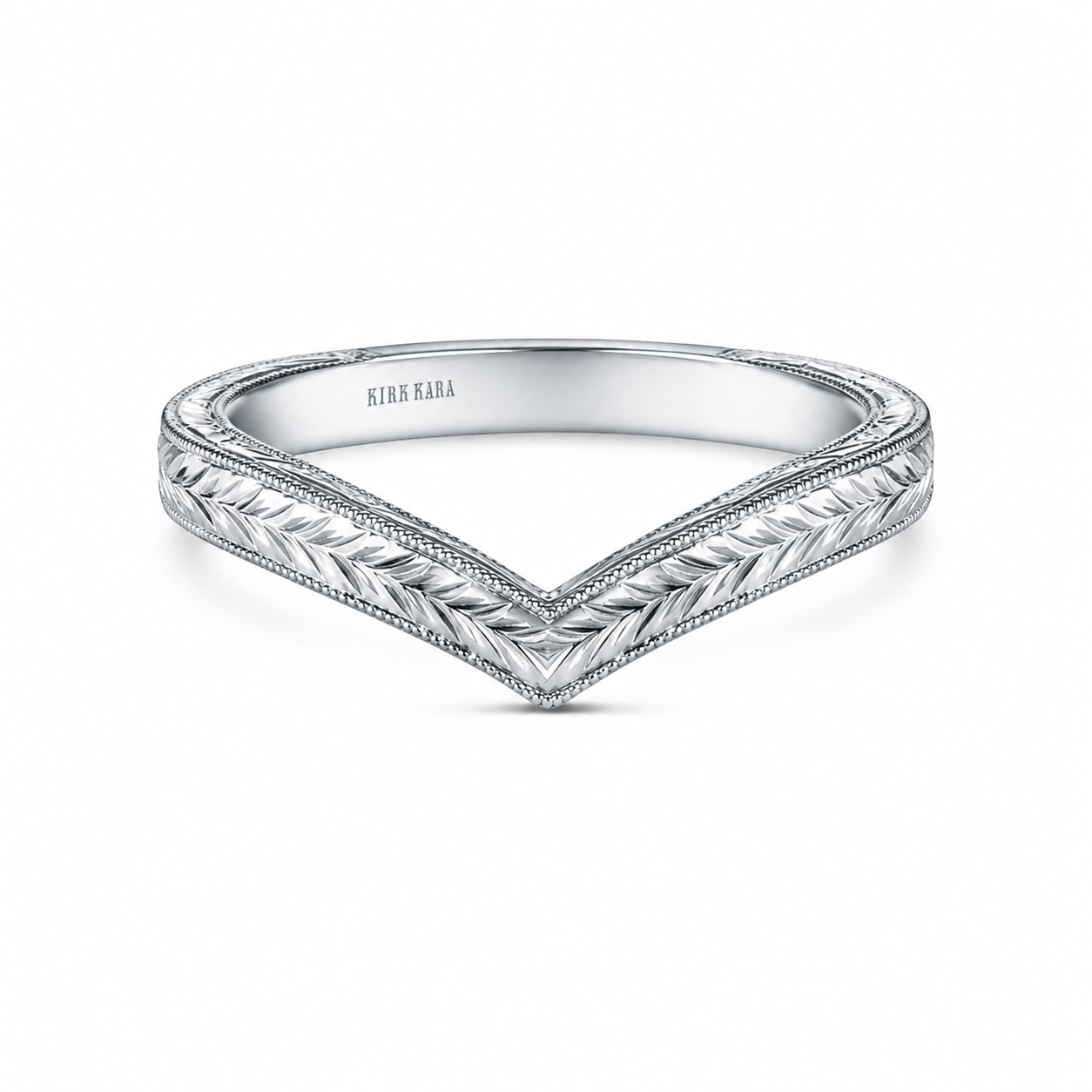 Wheat Engraved Milgrain V-Shaped Wedding Band