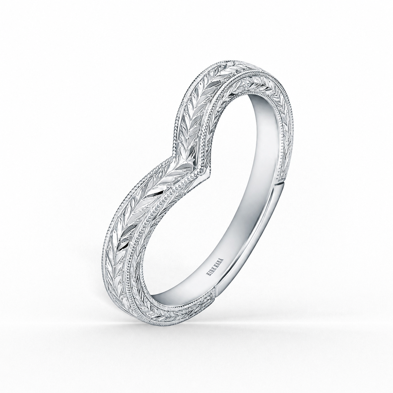 Wheat Engraved Milgrain V-Shaped Wedding Band