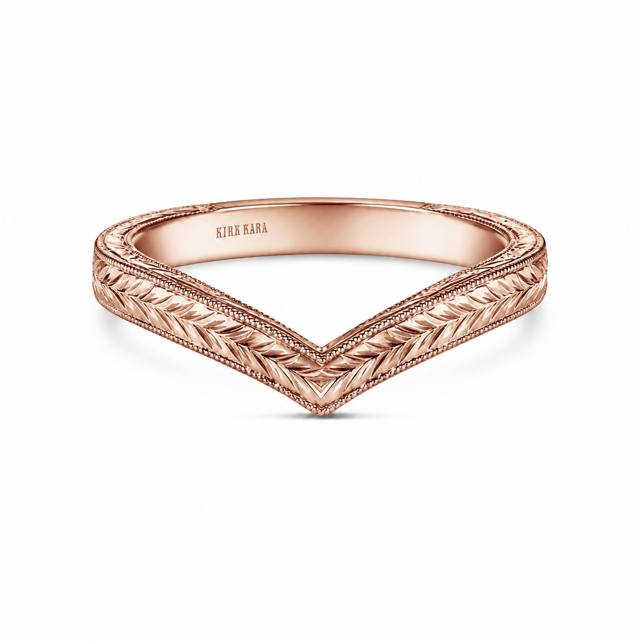 Wheat Engraved Milgrain V-Shaped Wedding Band