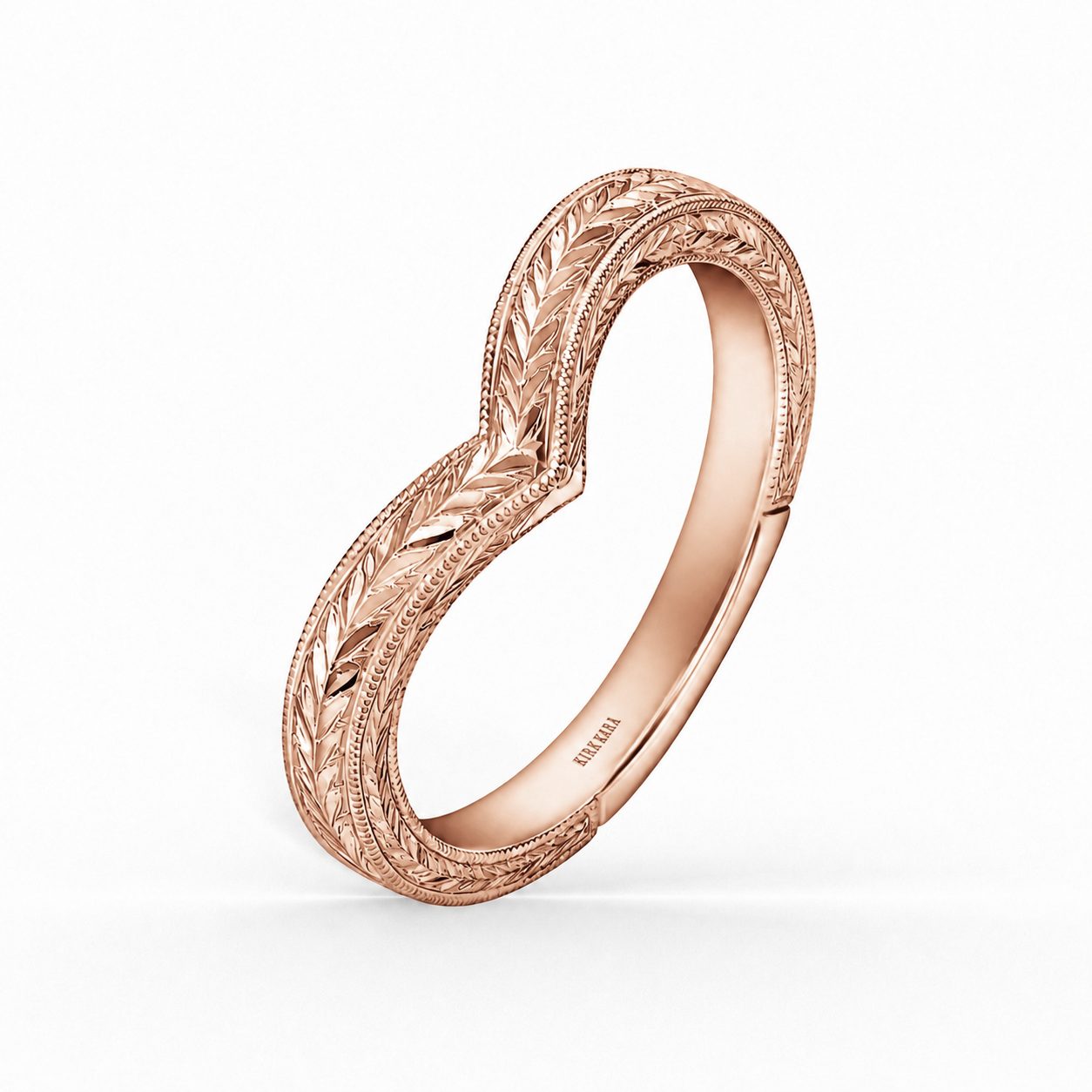 Wheat Engraved Milgrain V-Shaped Wedding Band
