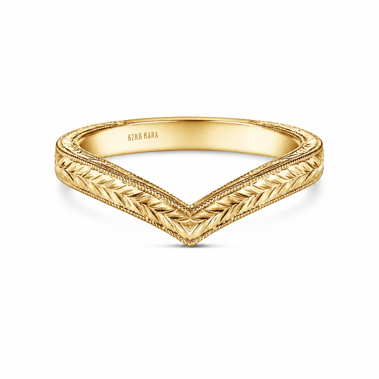 Wheat Engraved Milgrain V-Shaped Wedding Band