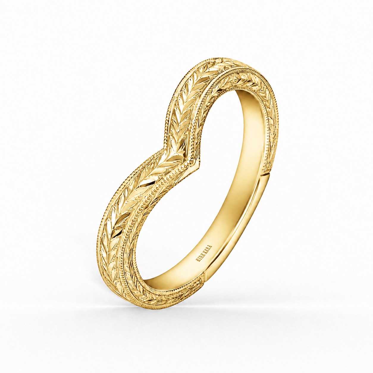 Wheat Engraved Milgrain V-Shaped Wedding Band