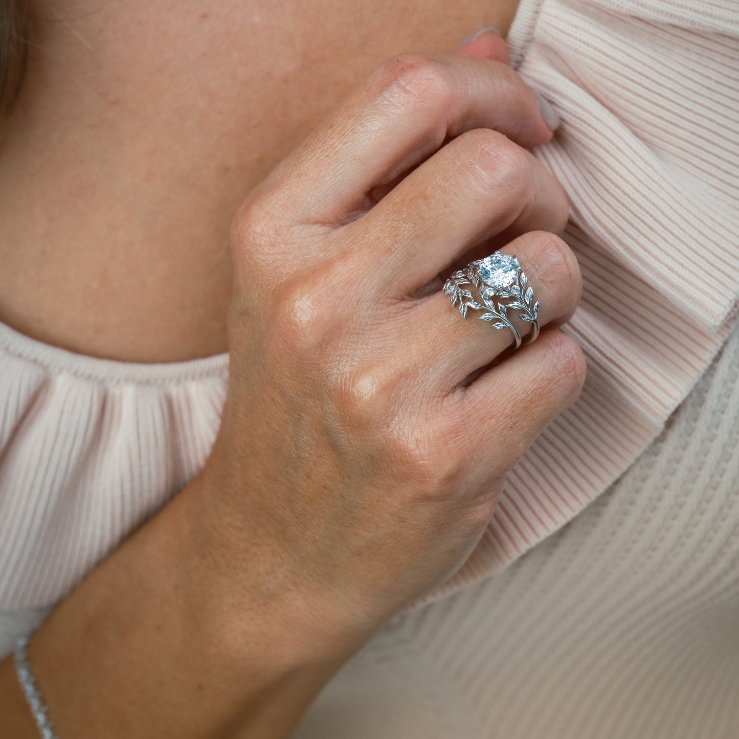 Floral Leaf Inspired Bypass Engagement Ring