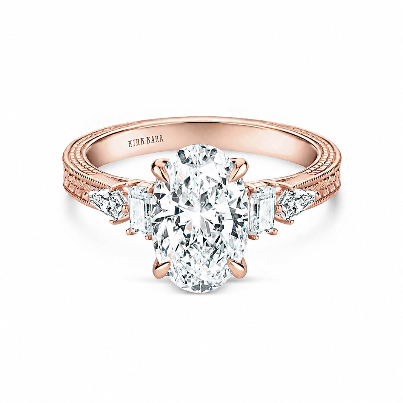 Kite Accent Hand-Engraved Cathedral Engagement Ring
