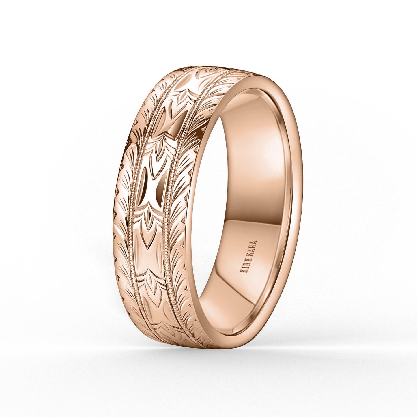 Dahlia Wheat Engraved Milgrain Wedding Band, 7mm