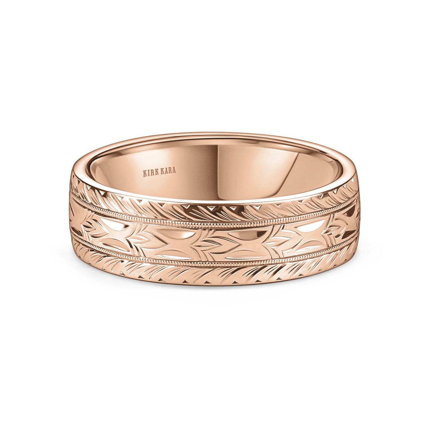 Dahlia Wheat Engraved Milgrain Wedding Band, 7mm