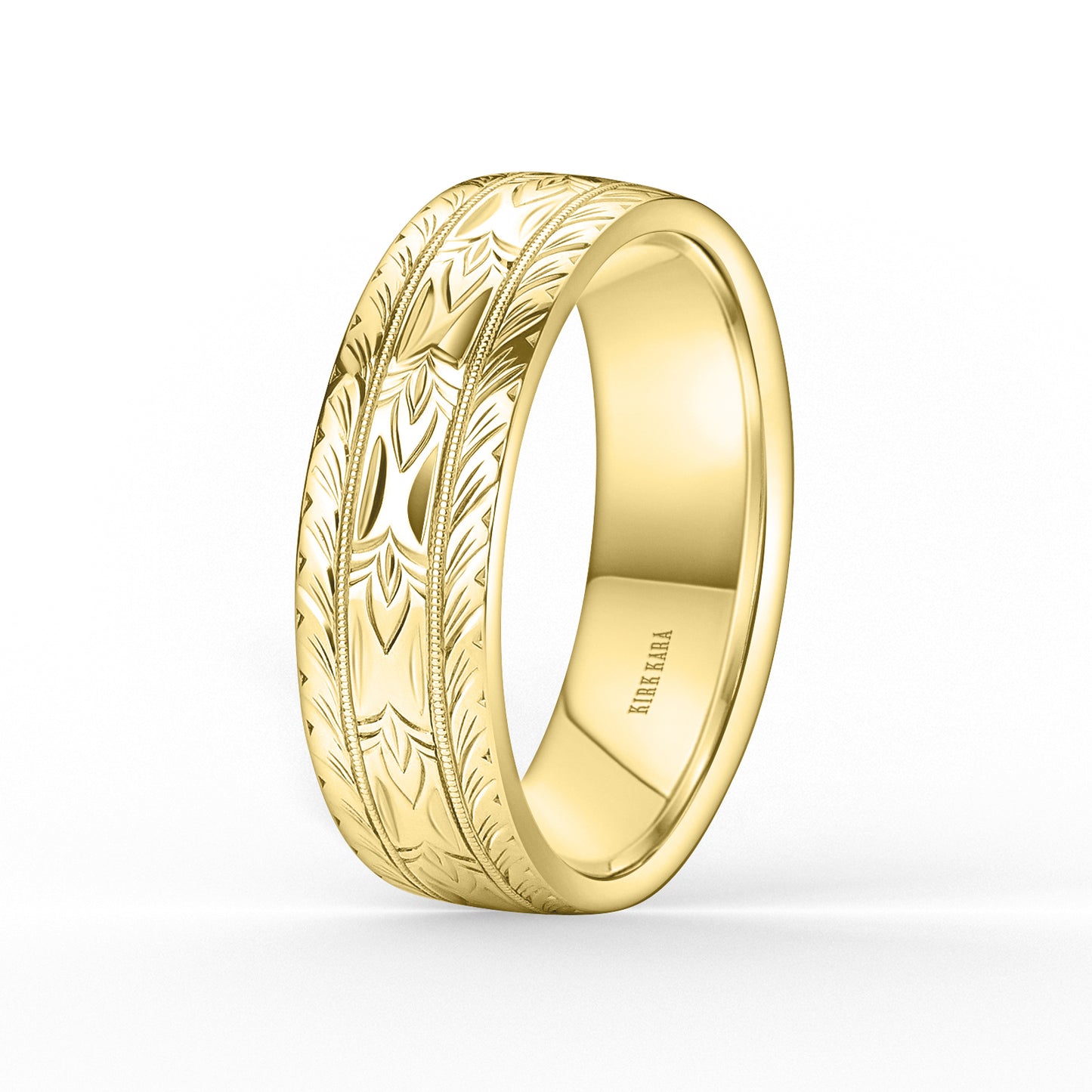 Dahlia Wheat Engraved Milgrain Wedding Band, 7mm