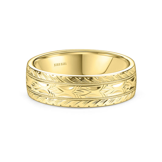 Dahlia Wheat Engraved Milgrain Wedding Band, 7mm