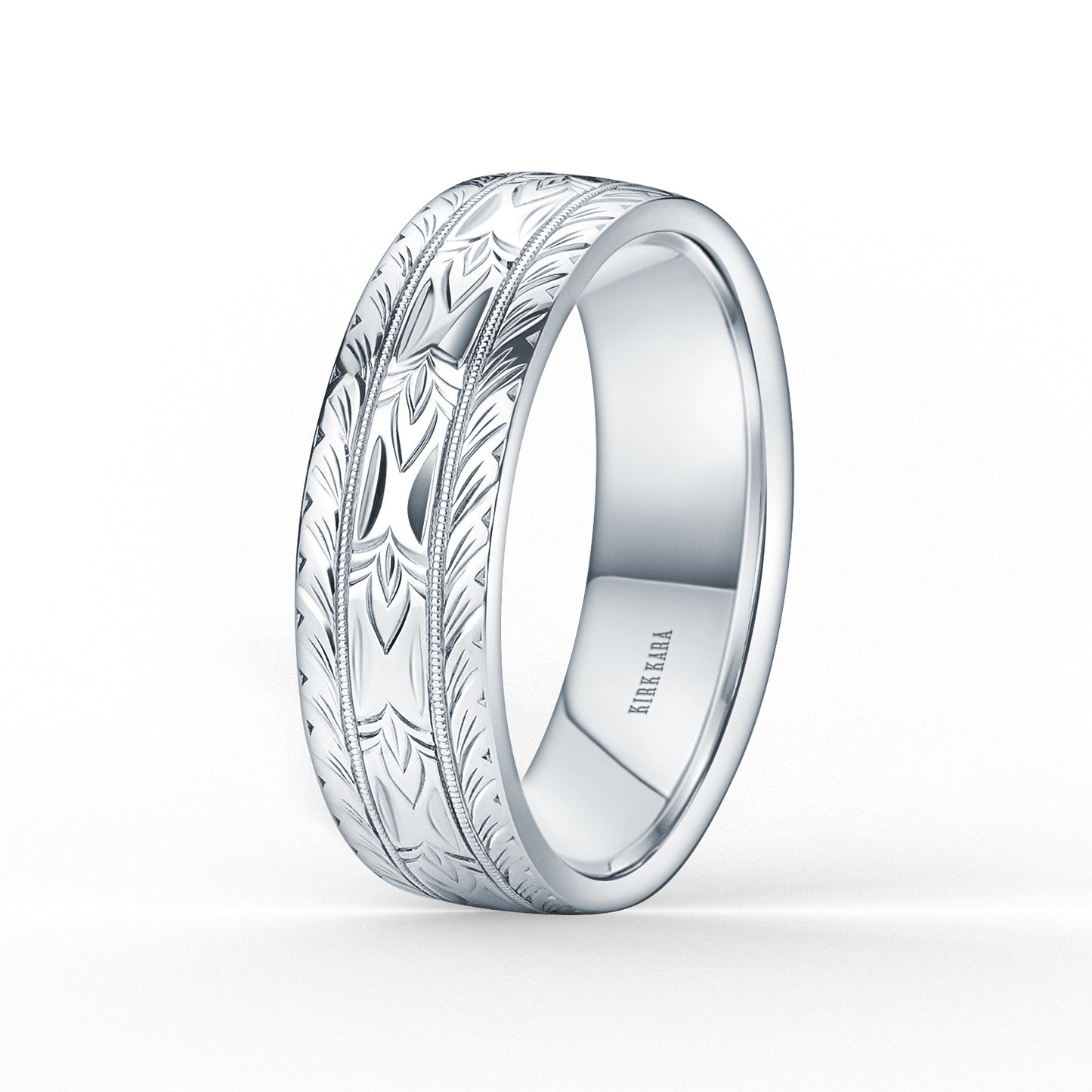 Dahlia Wheat Engraved Milgrain Wedding Band, 7mm