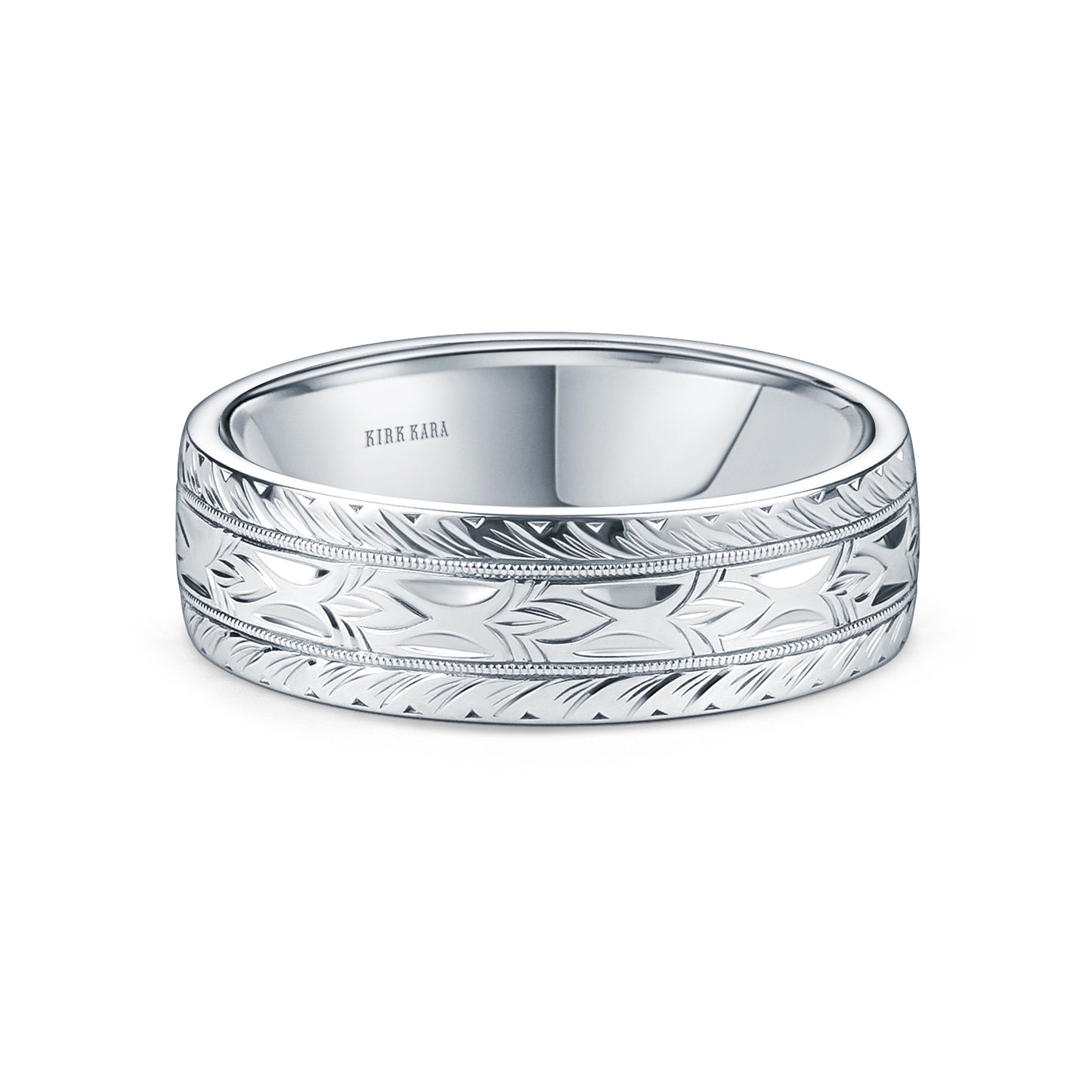 Dahlia Wheat Engraved Milgrain Wedding Band, 7mm