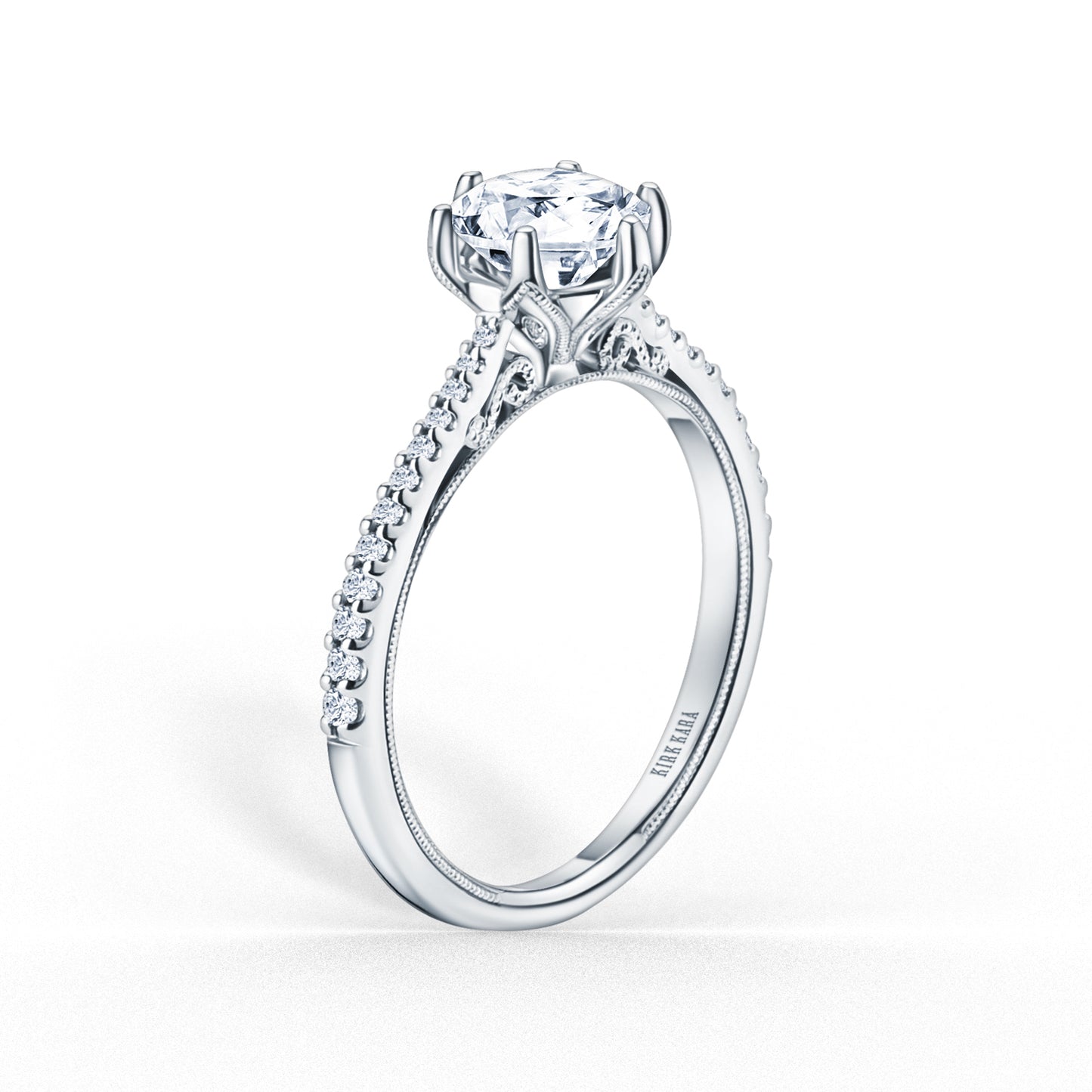 White Classic Filigree Ring with 1ct Round Certified Lab Diamond Center