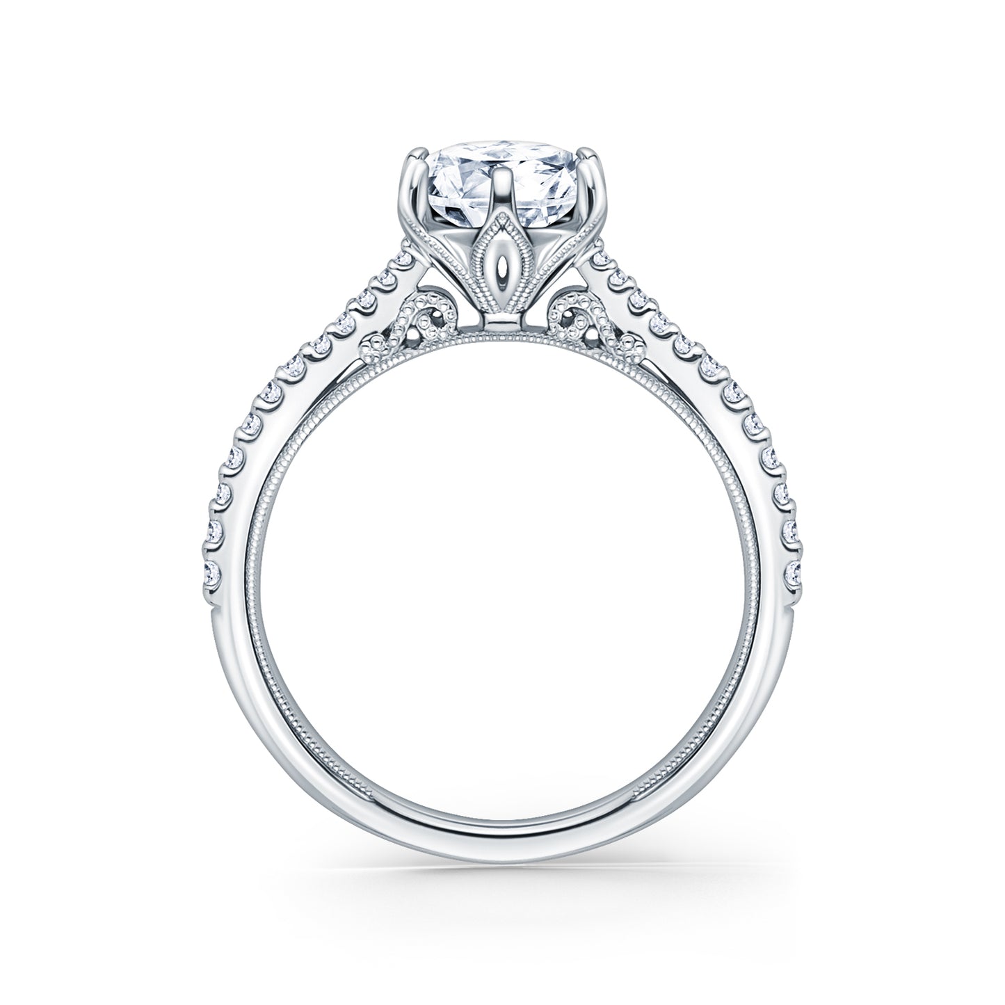 White Classic Filigree Ring with 1ct Round Certified Lab Diamond Center