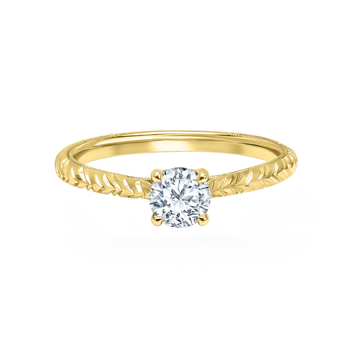 Delicate Wheat Engraved Cathedral Engagement Ring