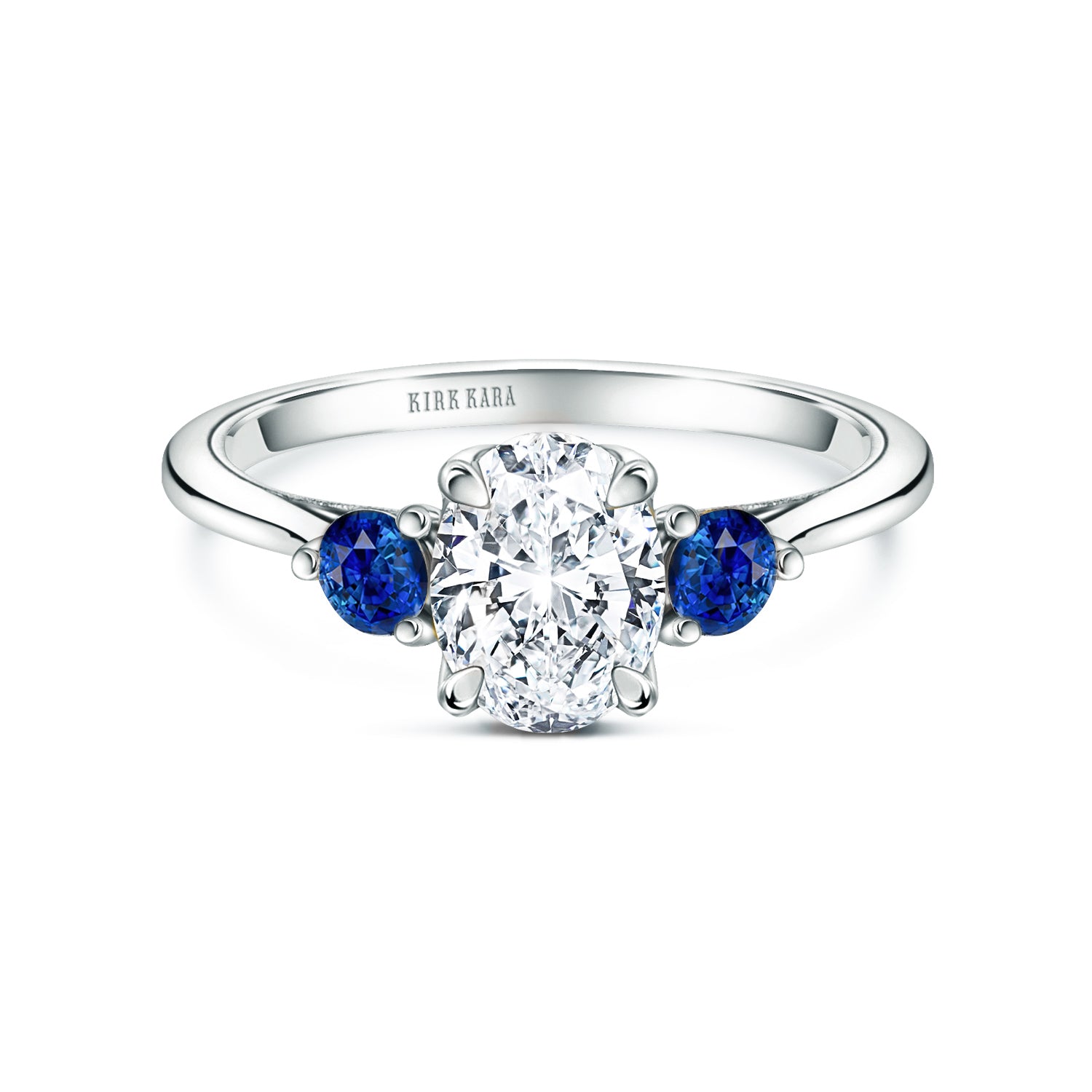 Three Stone Victorian Blue Sapphire Ring w/ Diamond Accents GIA