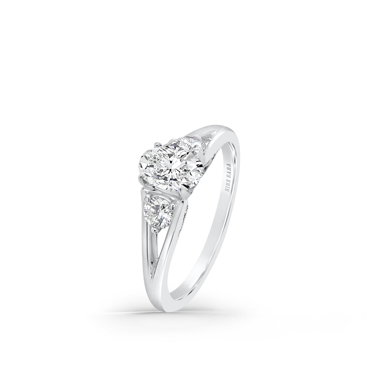 14K White Gold Three Stone Split Shank Engagement Ring