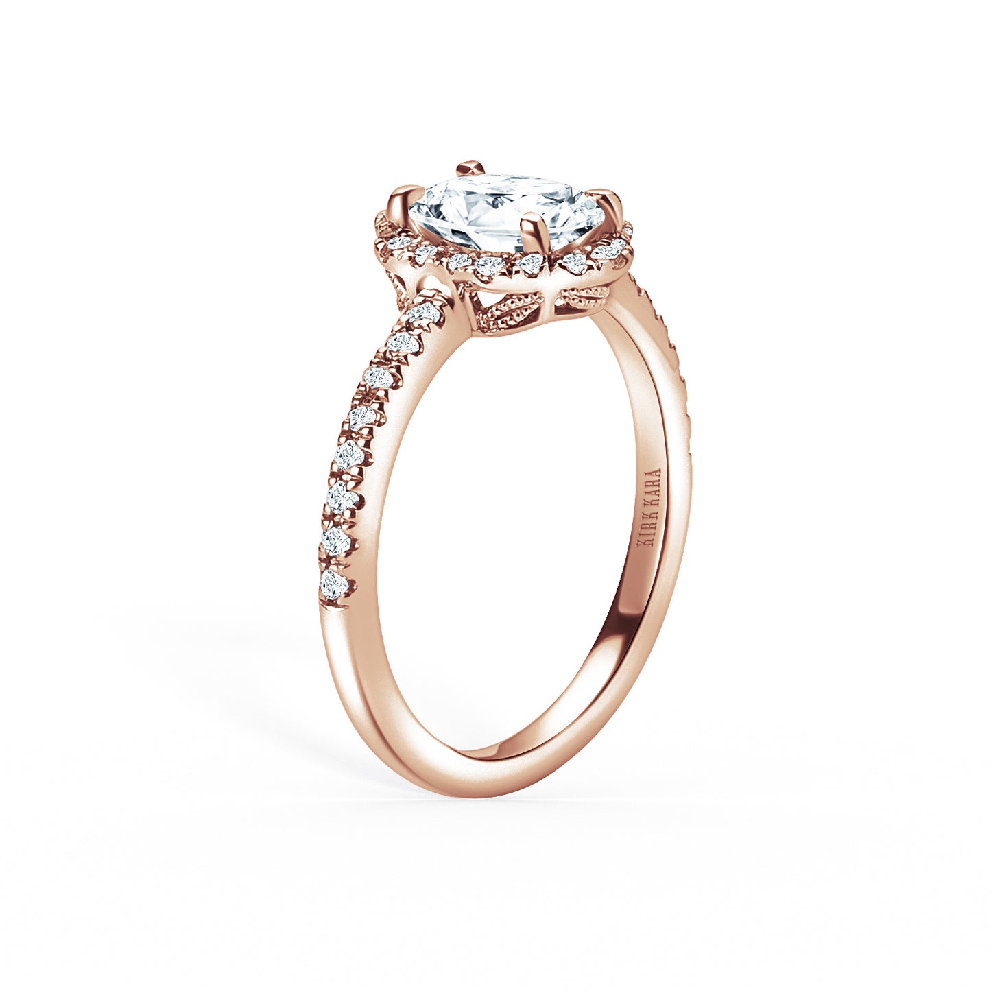 Rose Floral Delicate Halo Diamond Ring with with 3/4ct Oval Certified Lab Diamond Center