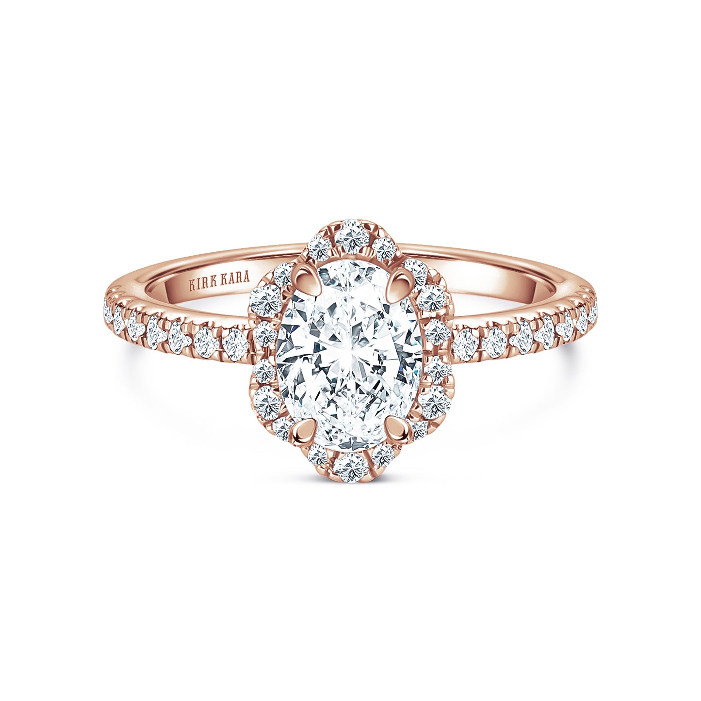 Rose Floral Delicate Halo Diamond Ring with with 3/4ct Oval Certified Lab Diamond Center