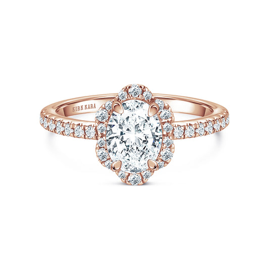 Rose Floral Delicate Halo Diamond Ring with with 3/4ct Oval Certified Lab Diamond Center