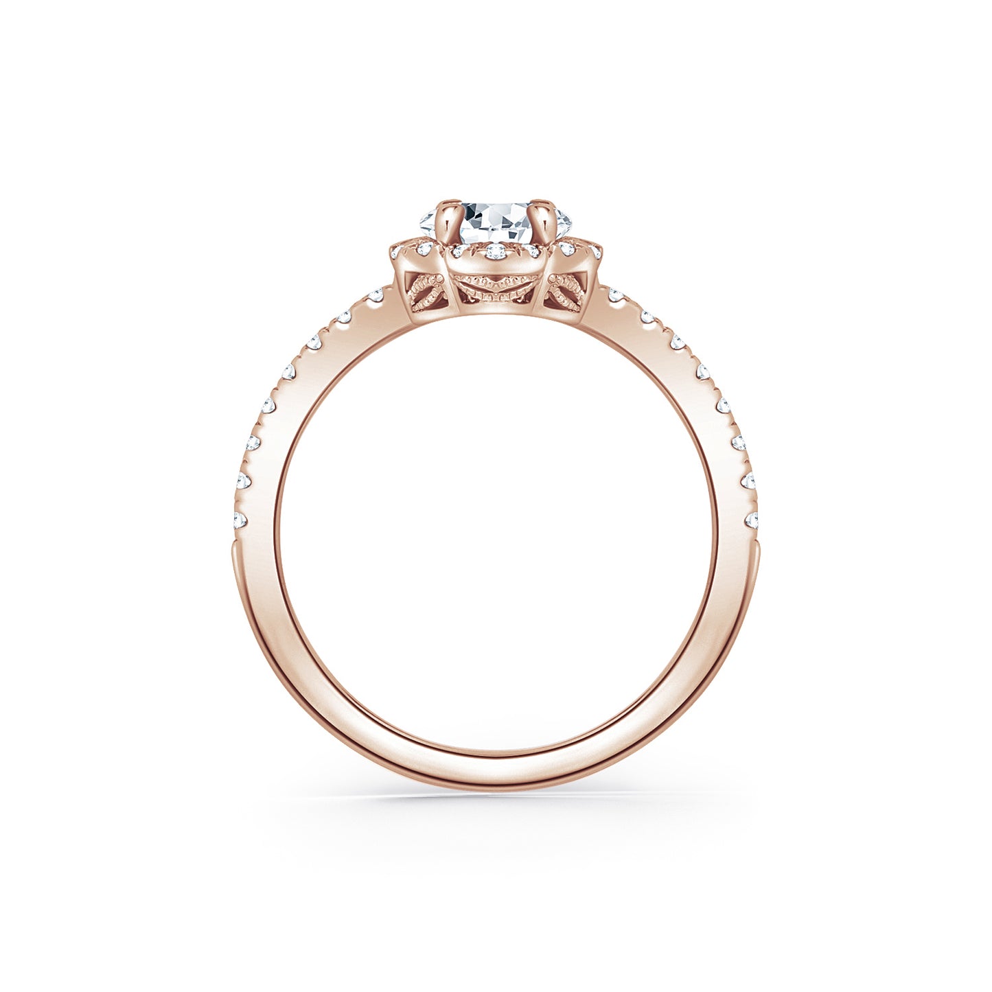 Rose Floral Delicate Halo Diamond Ring with with 3/4ct Oval Certified Lab Diamond Center