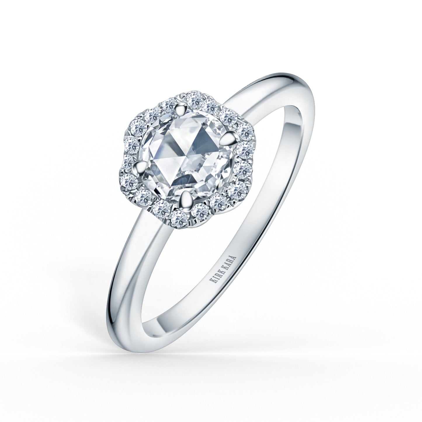 14K White Gold Floral Delicate Rose Cut Halo Diamond Engagement Ring