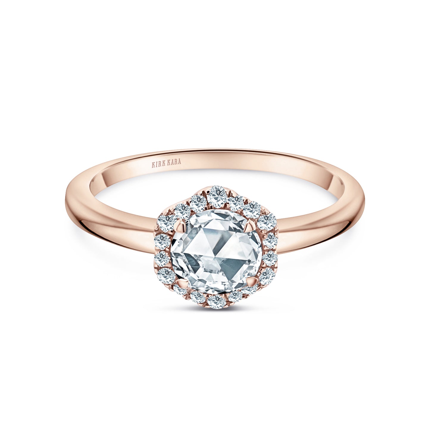 14K Rose Gold Floral Delicate Rose Cut Halo Diamond Engagement Ring