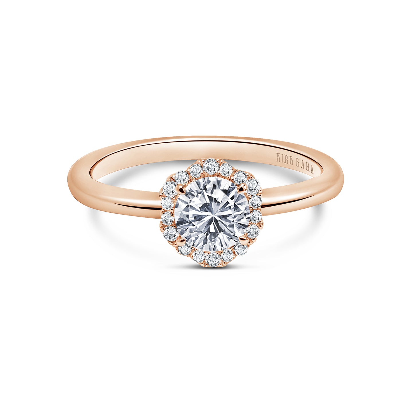 Rose Floral Delicate Halo Diamond Ring with 5/8ct Round Certified Lab Diamond Center