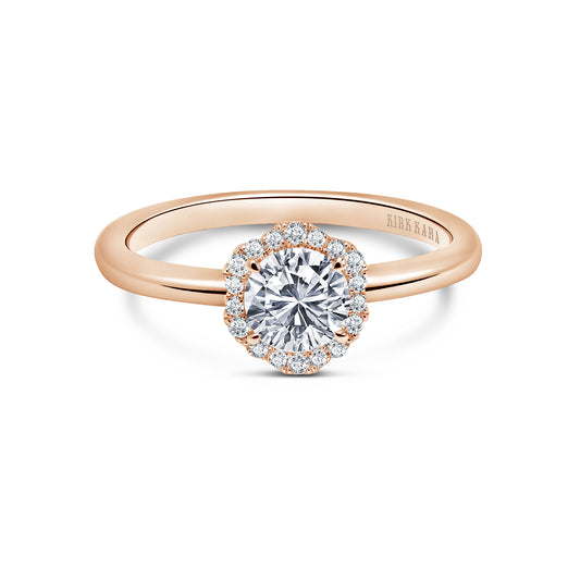 Rose Floral Delicate Halo Diamond Ring with 5/8ct Round Certified Lab Diamond Center