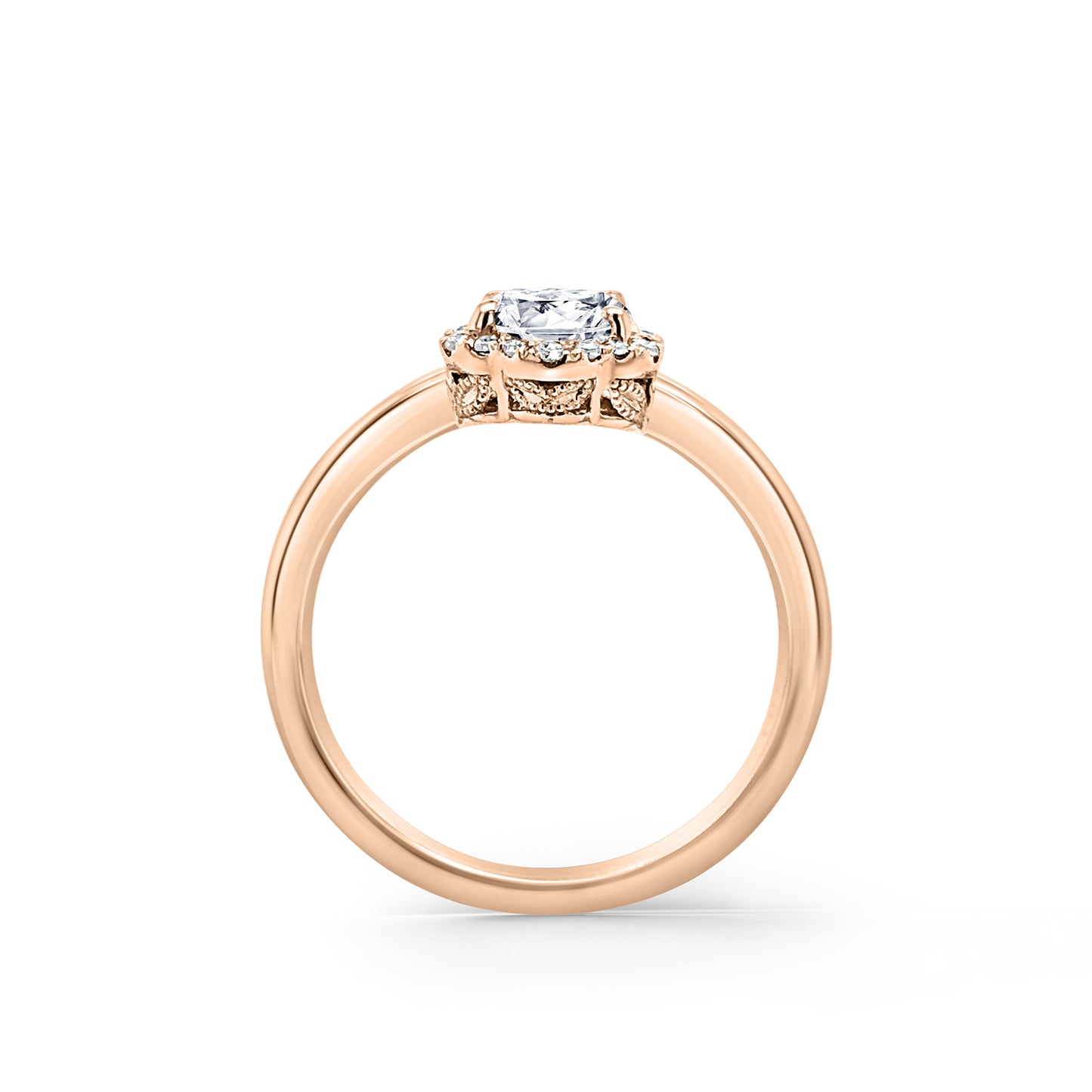 Rose Floral Delicate Halo Diamond Ring with 5/8ct Round Certified Lab Diamond Center