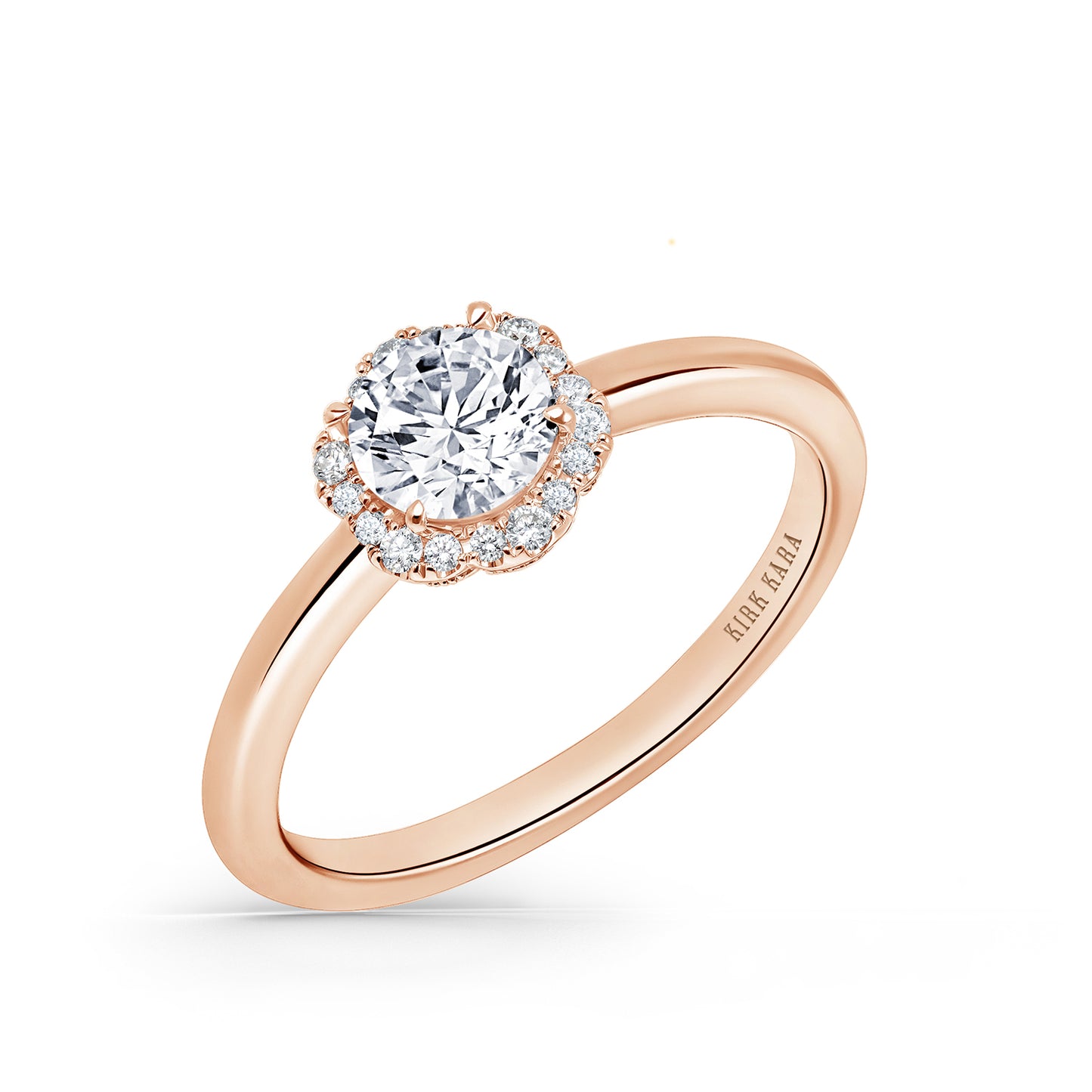 Rose Floral Delicate Halo Diamond Ring with 5/8ct Round Certified Lab Diamond Center