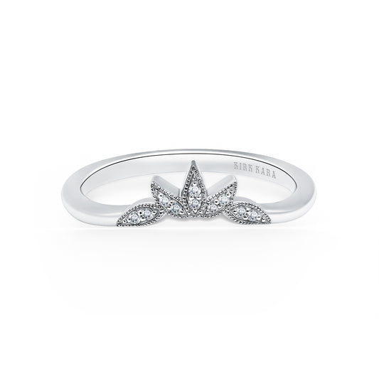 14K White Gold Floral Boho Pavé Diamond Wedding Band