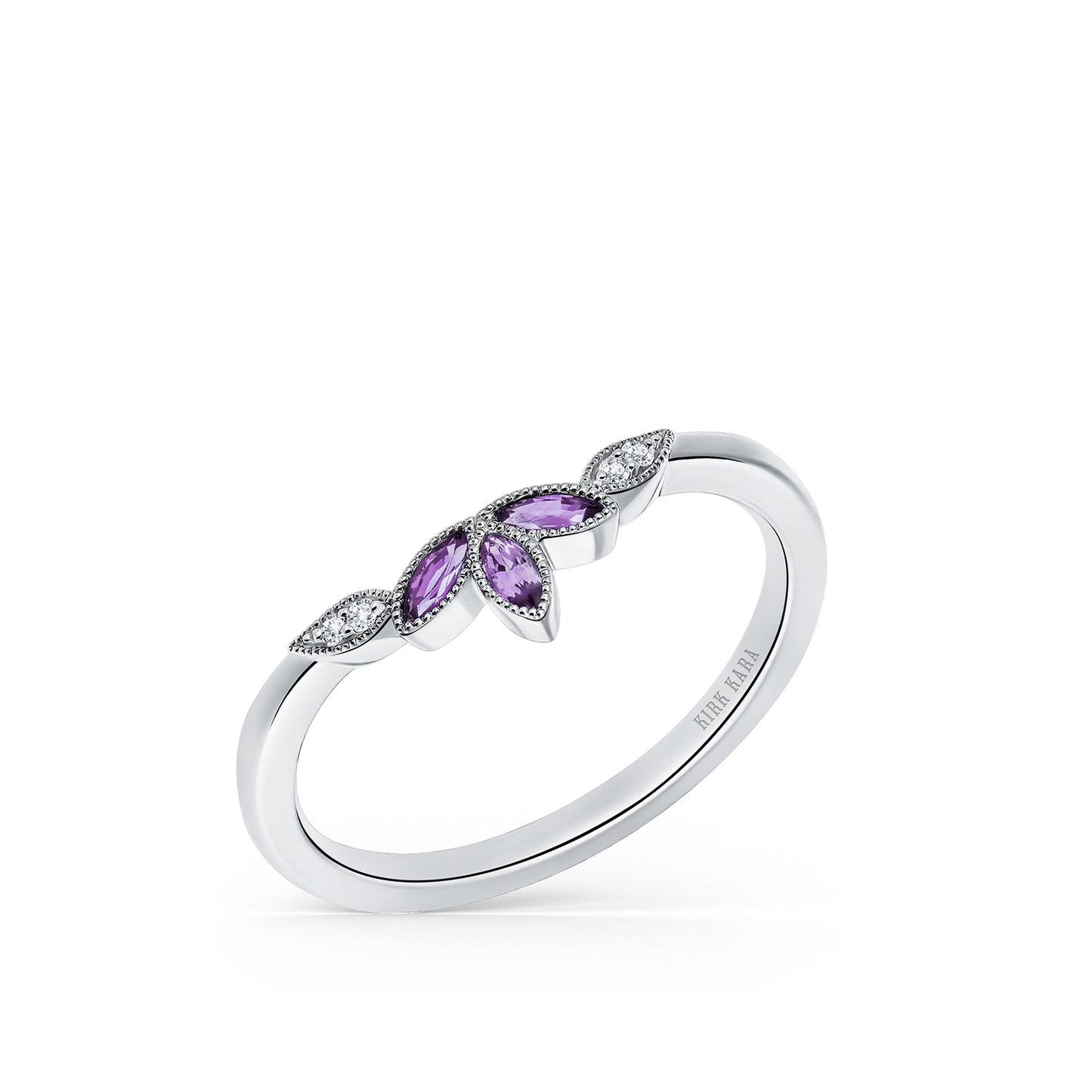 14K White Gold Floral Boho Amethyst Diamond Wedding Band