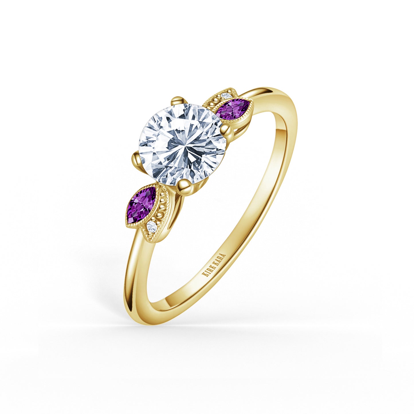 Floral Boho Amethyst Diamond Engagement Ring