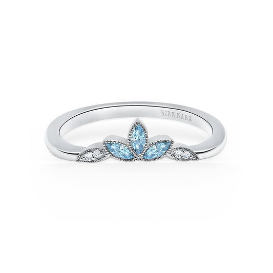 Floral Boho Aquamarine Diamond Wedding Band