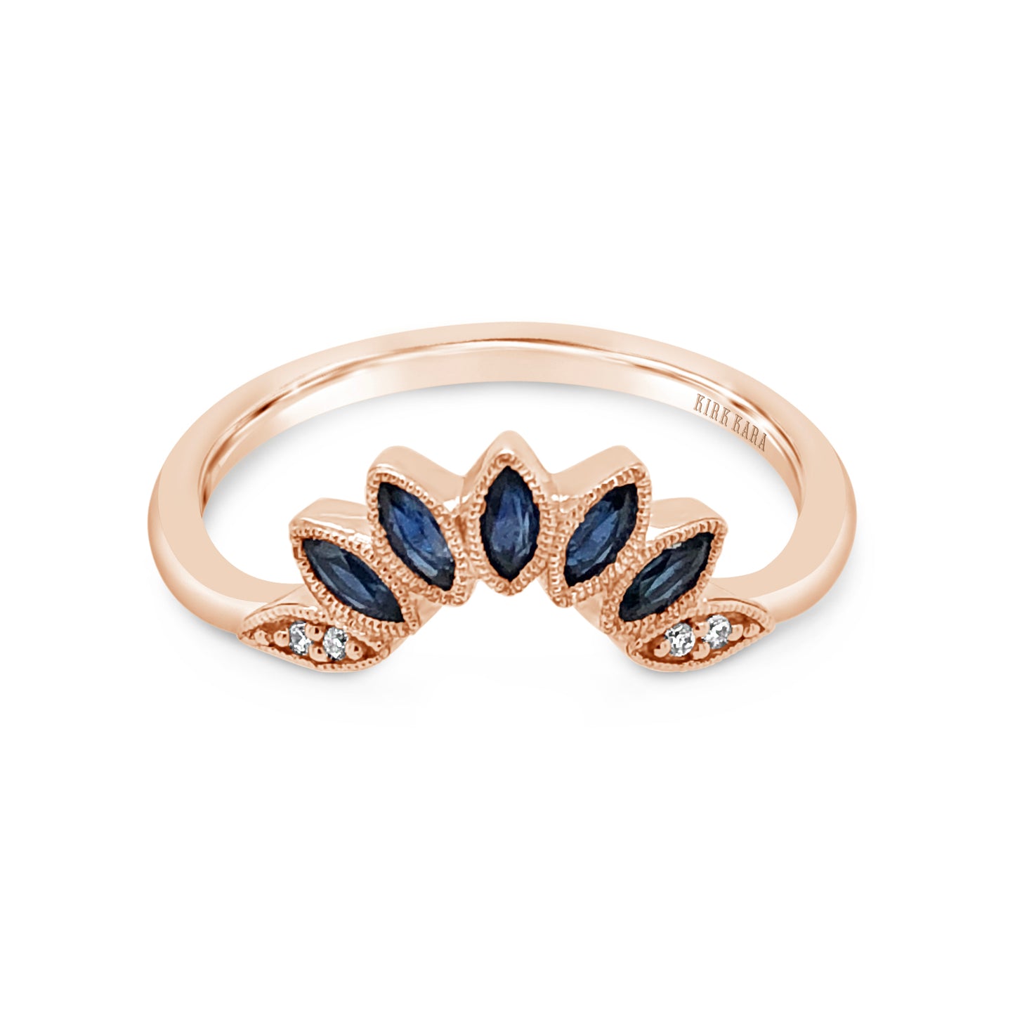 Floral Blue Sapphire Boho Contoured Diamond Wedding Band