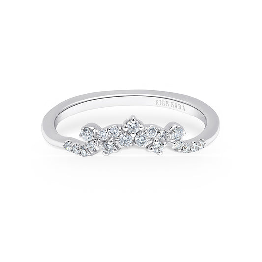 14K White Gold Royal Swirl Contoured Diamond Wedding Band