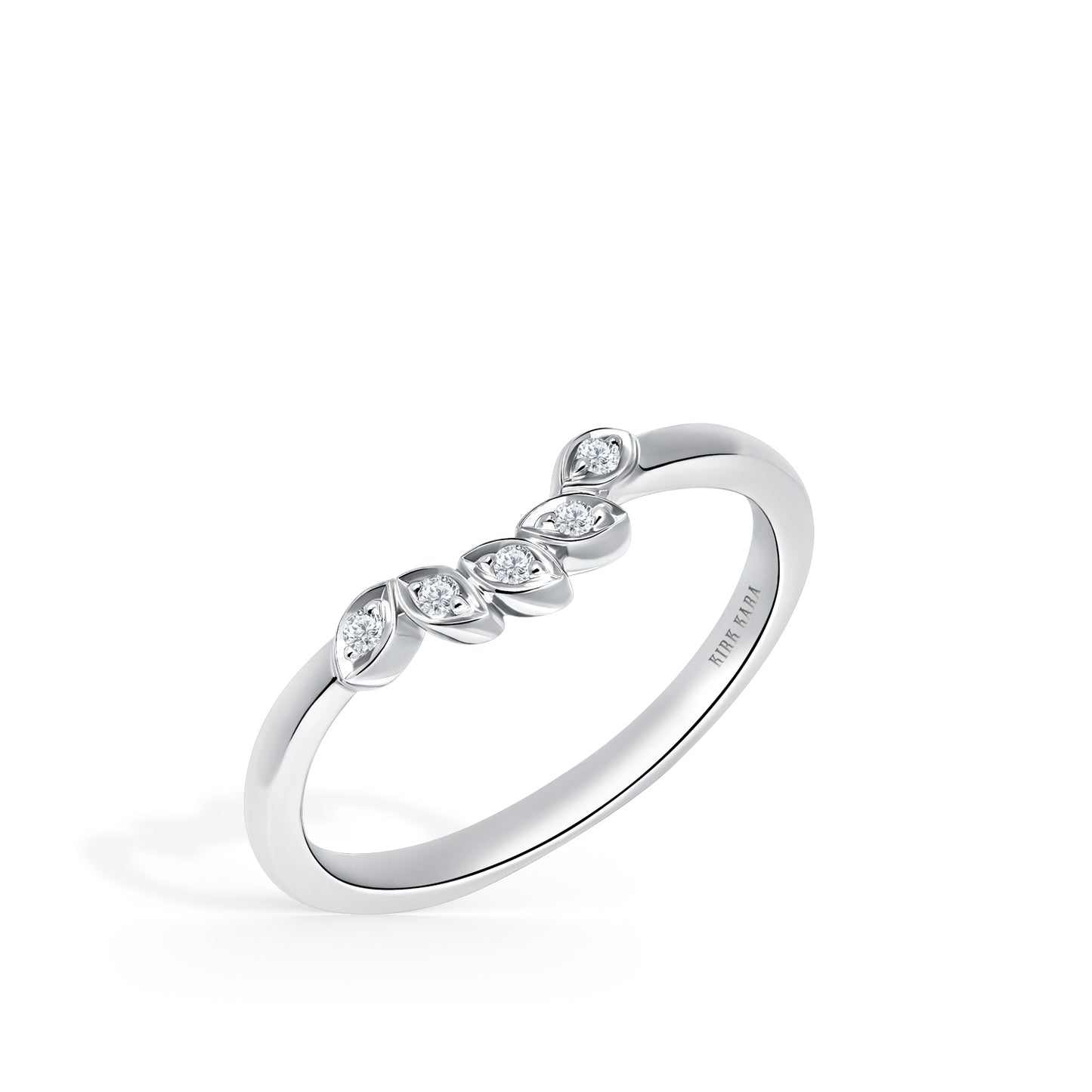 14K White Gold Diamond Leaf Wedding Band