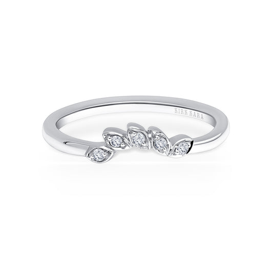 14K White Gold Diamond Leaf Wedding Band