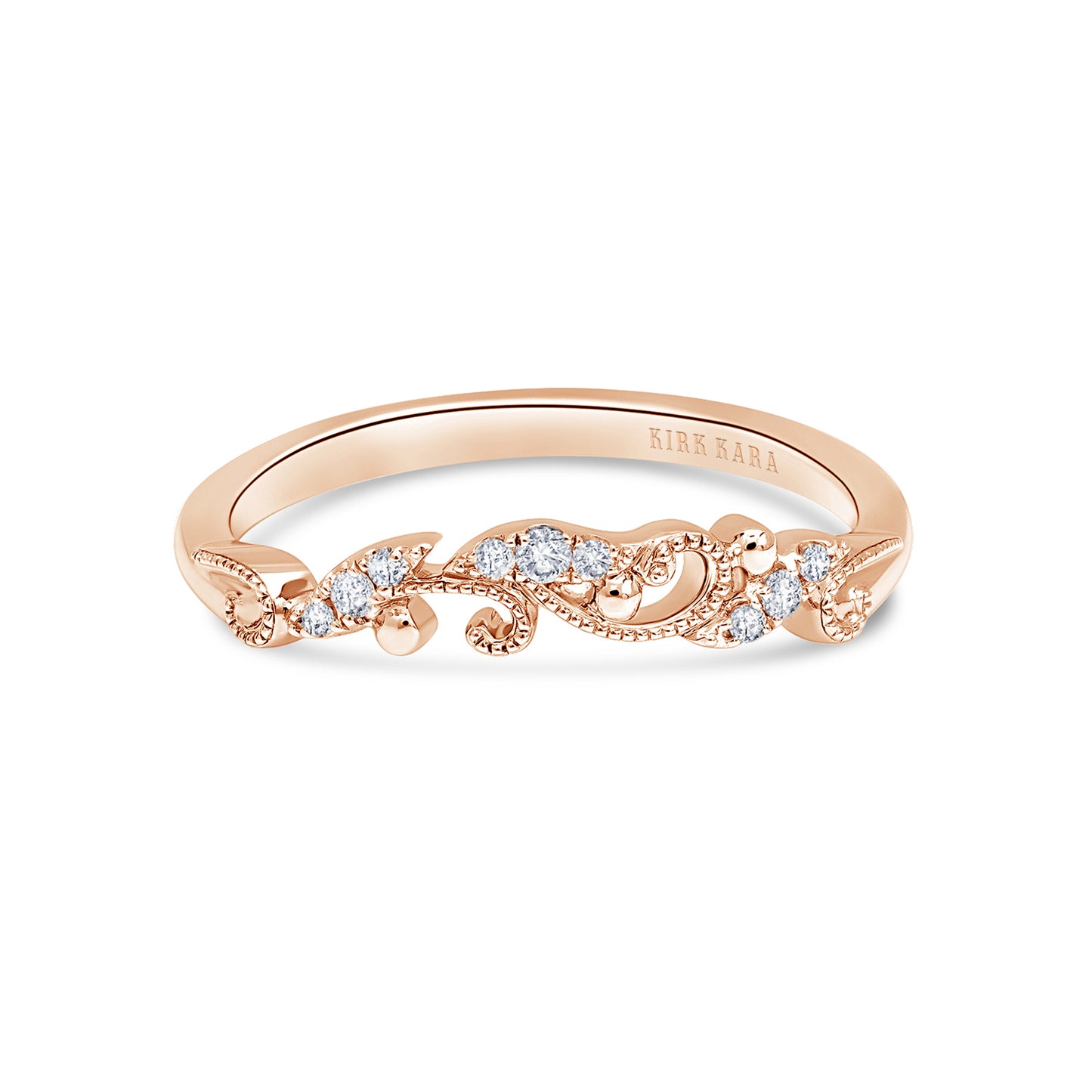 14K Rose Gold Contoured Swirl Milgrain Diamond Wedding Band