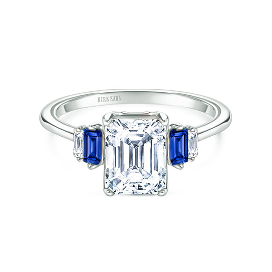 Five Stone Baguette Blue Sapphire Diamond Engagement Ring