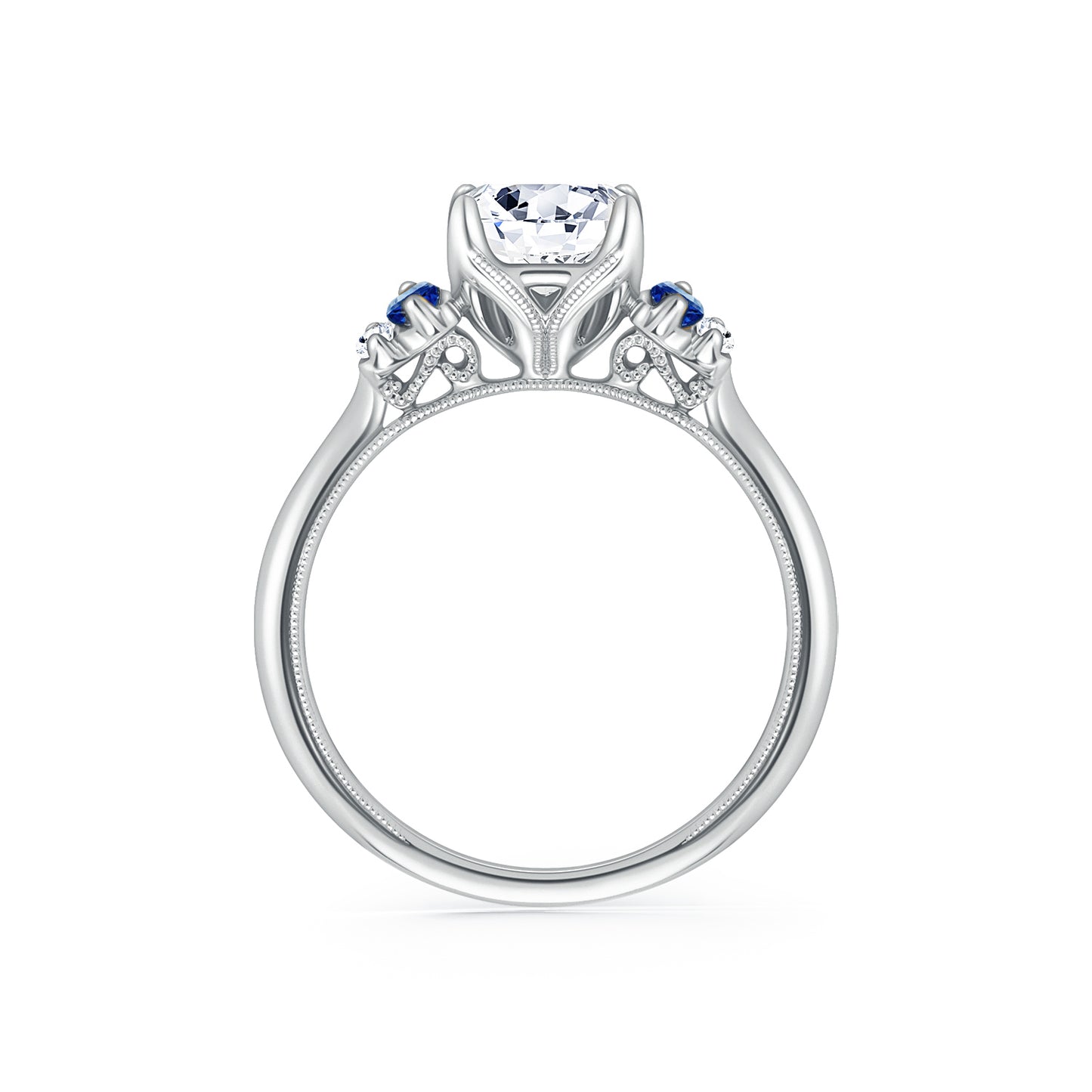 Five Stone Baguette Blue Sapphire Diamond Engagement Ring