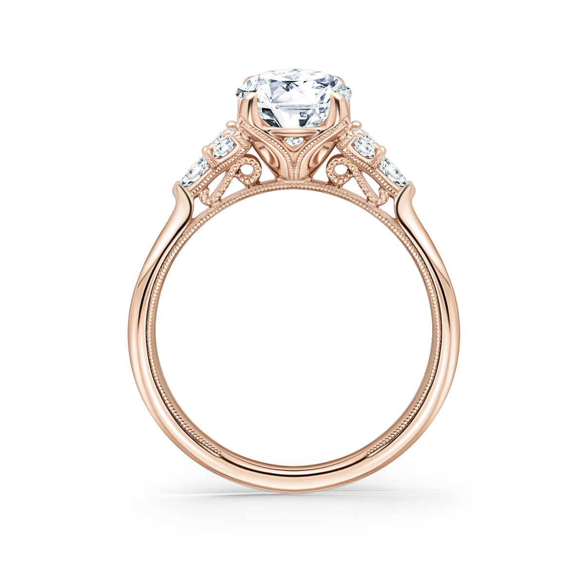 Pear & Round Diamond Side Stone Engagement Ring