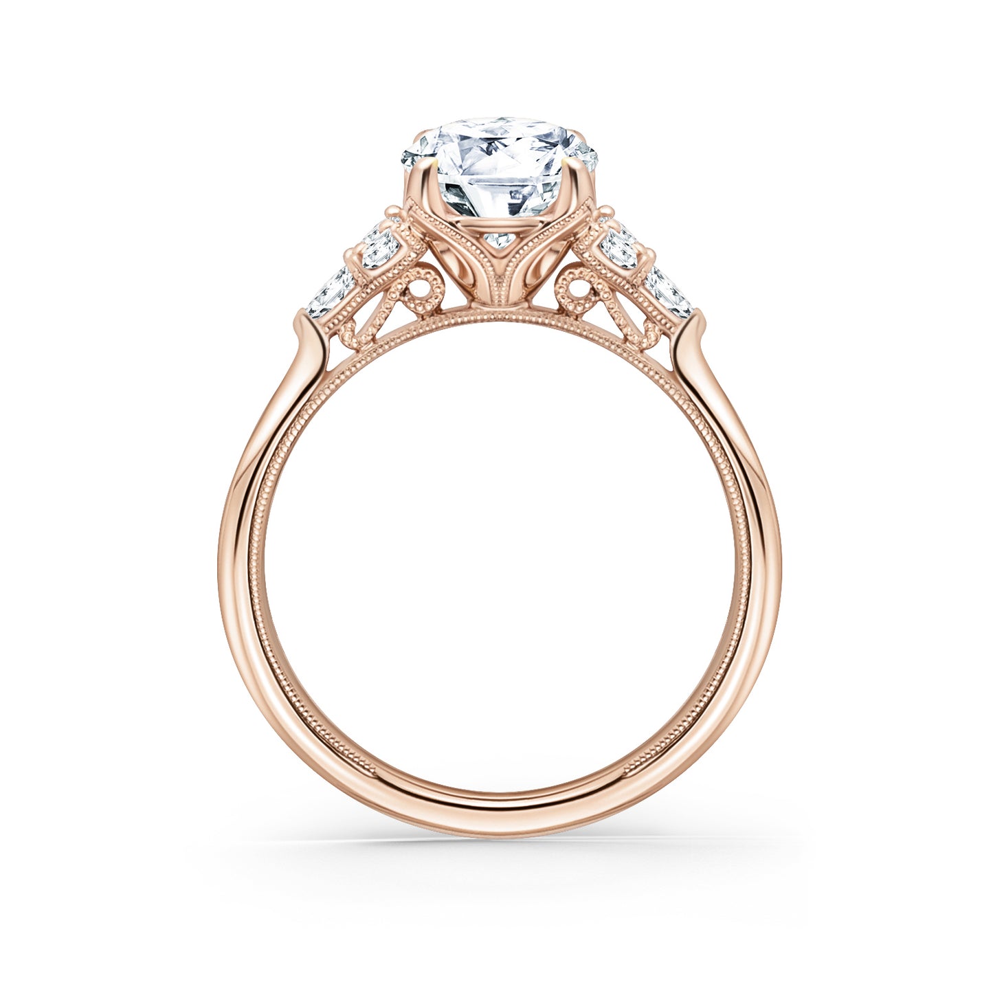 Pear & Round Diamond Side Stone Engagement Ring