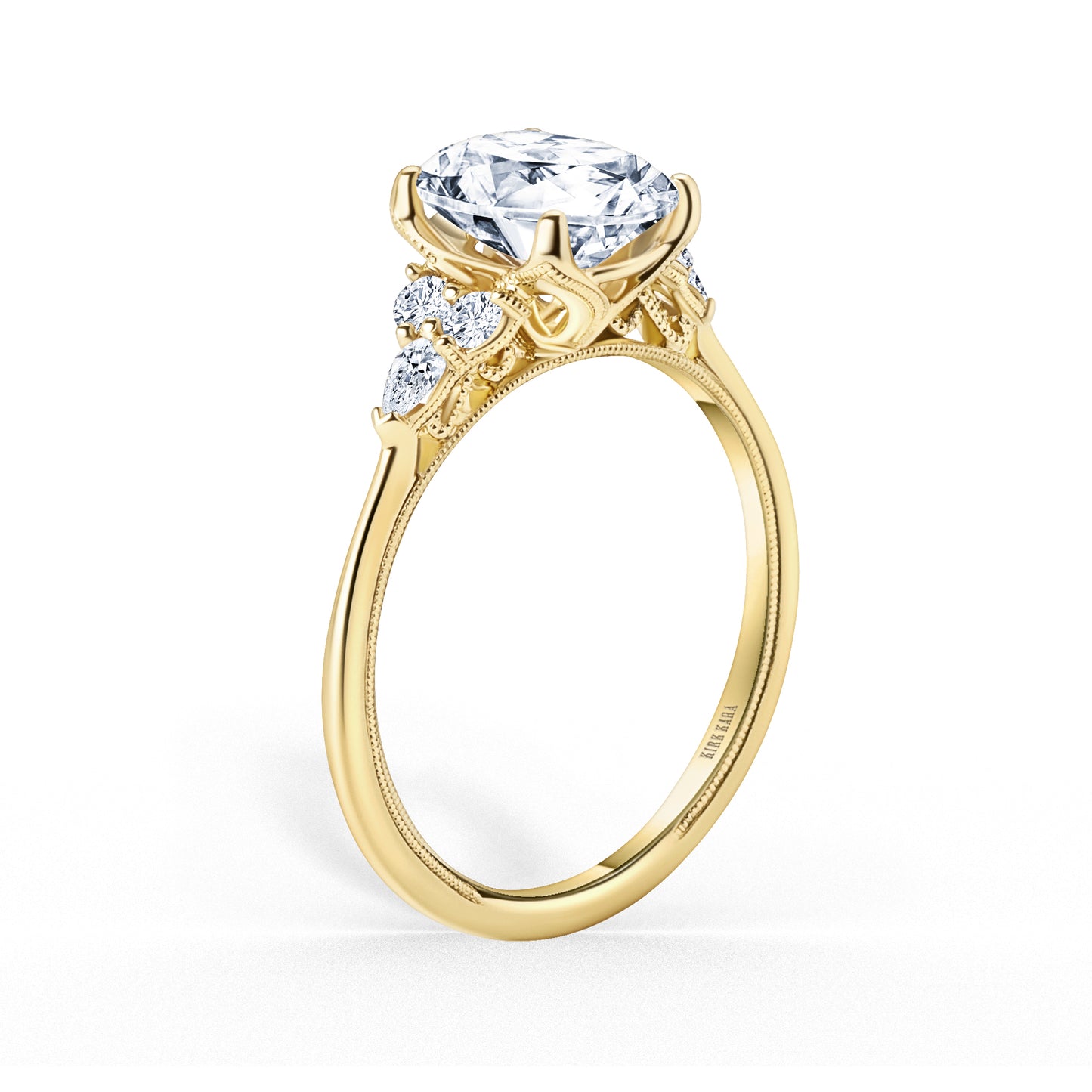 Pear & Round Diamond Side Stone Engagement Ring