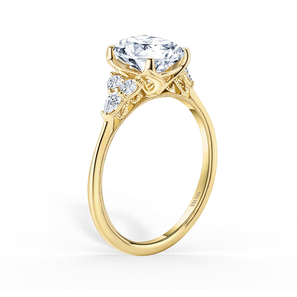 Pear & Round Diamond Side Stone Engagement Ring