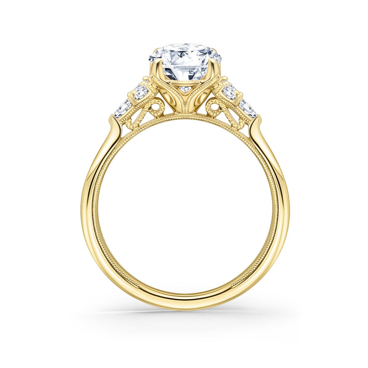 Pear & Round Diamond Side Stone Engagement Ring