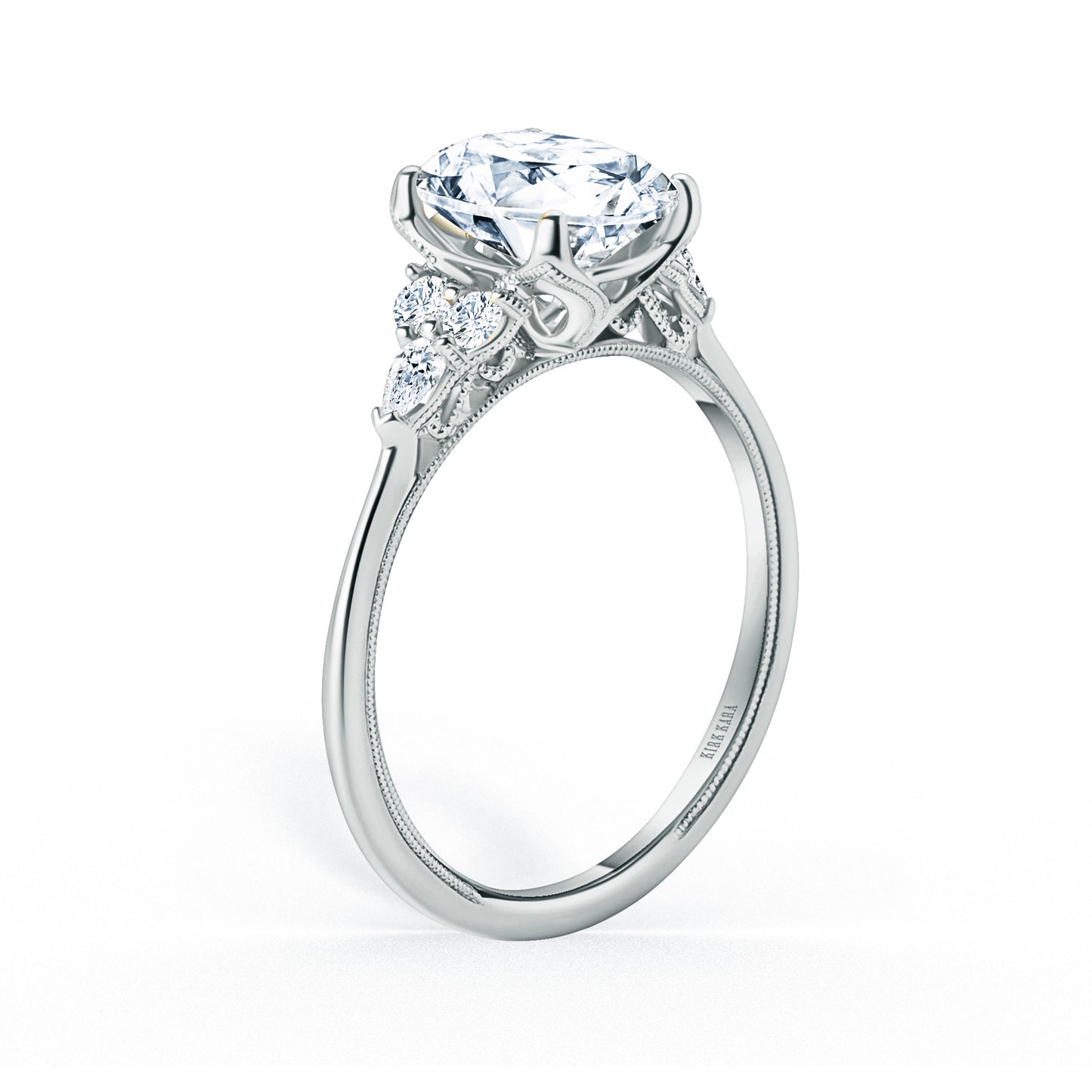 Pear & Round Diamond Side Stone Engagement Ring