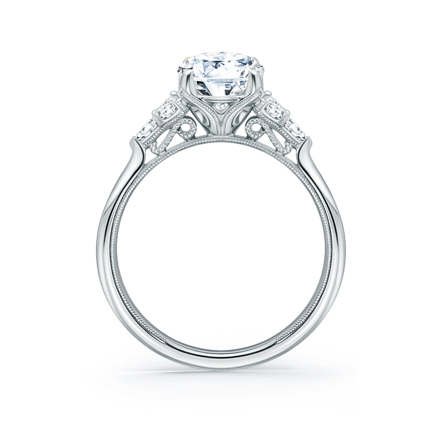 Pear & Round Diamond Side Stone Engagement Ring