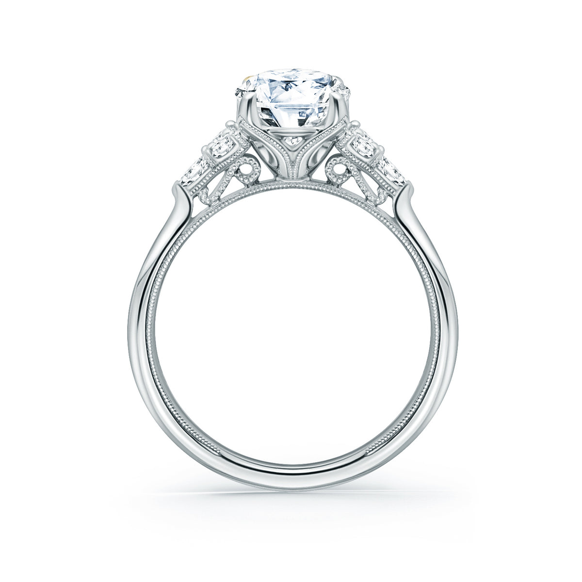 Pear & Round Diamond Side Stone Engagement Ring