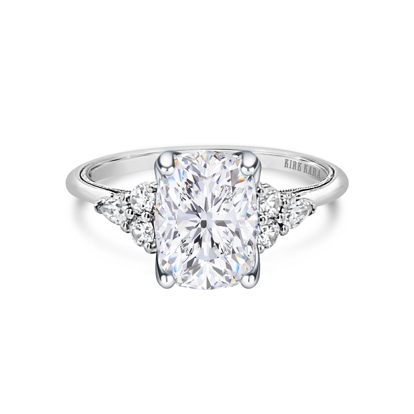Pear & Round Diamond Side Stone Engagement Ring
